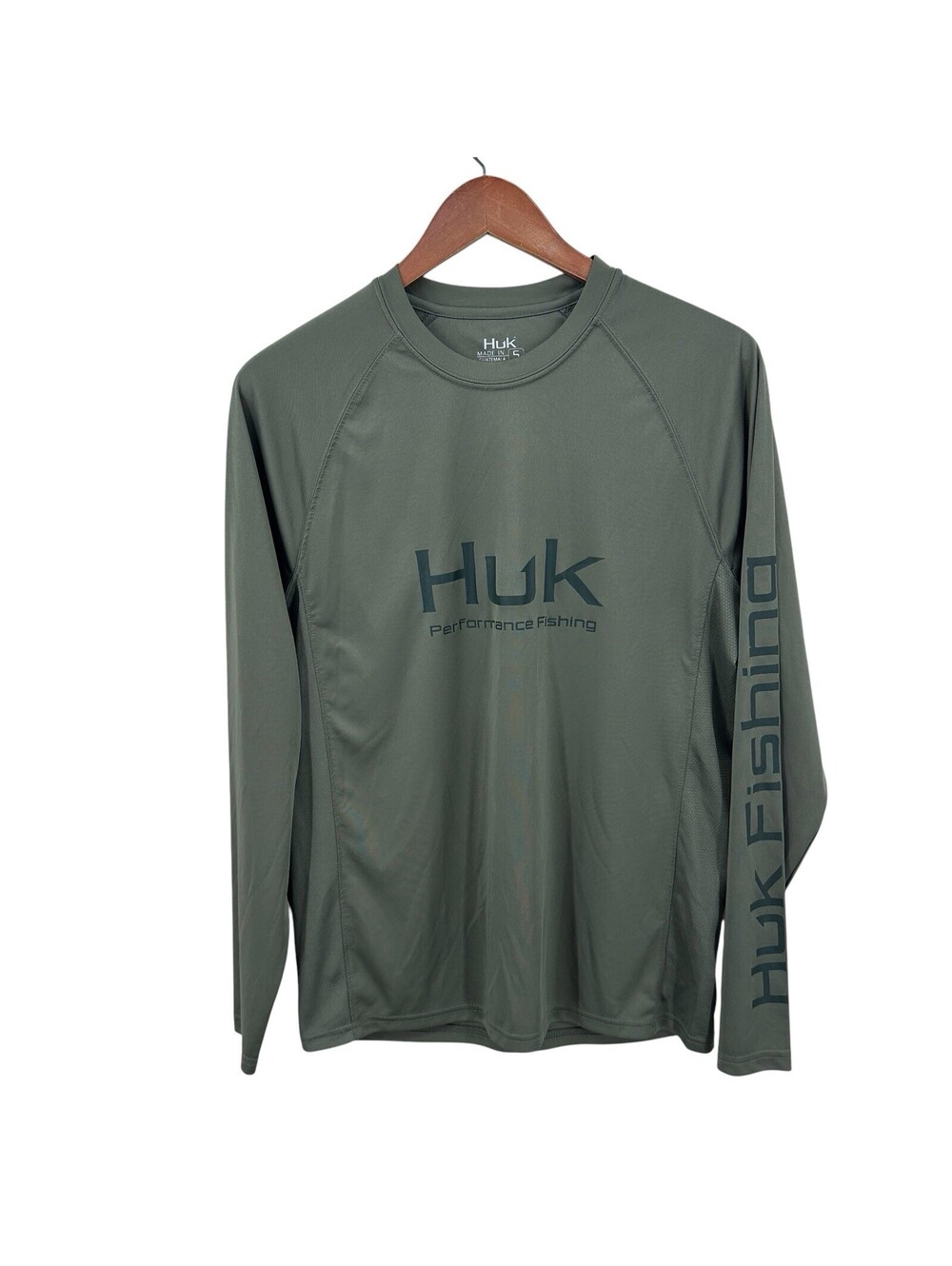 HUK Fishing Shirt Mens Small Green Polyester Lightweight Long Sleeve UPF X832